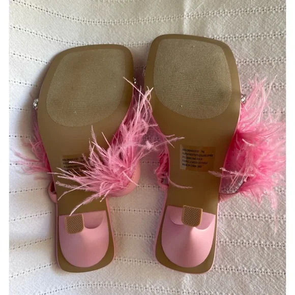 Steve Madden Avilon Feather and Rhinestone Slide Dress Sandals in Pink - Picture 2 of 9